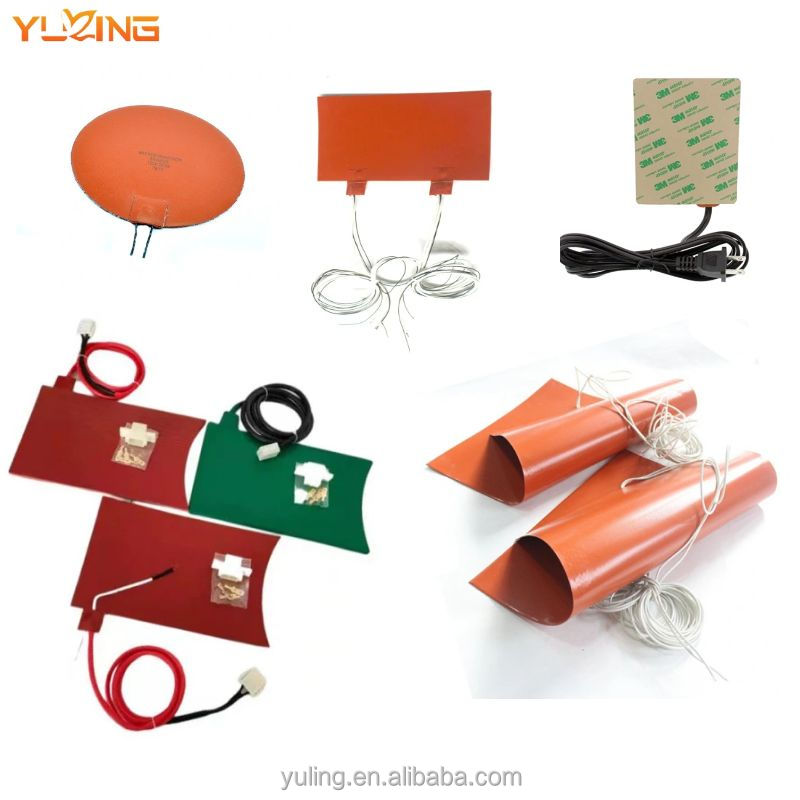custom 200 degree 9v 12 volt 36v 48v 120v 220v industrial electric flexible strip heater pad rubber silicone heater
