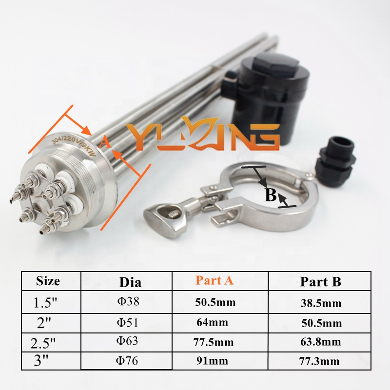 Food Hygiene Grade SUS304 Chuck Quick Connection Brewing Machinery Water Heater Distillation Electric Heating Element - Image 5