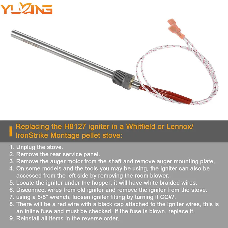 Upgraded 6'' Stainless Steel Pellet Stove Igniter Replacement New Condition for Whitfield & Lennox for Home Farm Restaurant Use - Image 5
