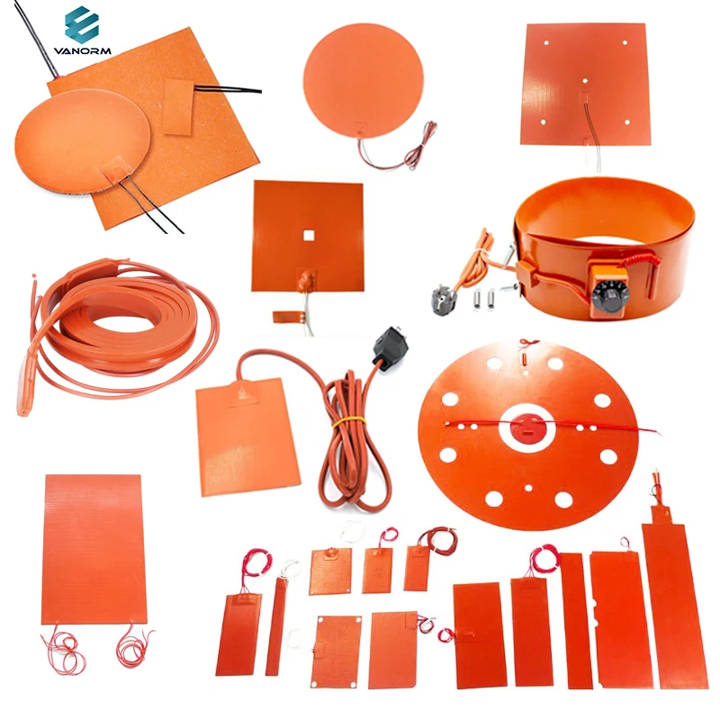 Coutume 200 Degree Industrial Electric Flexible Heating Element 9v-220v 12v 36v 48v 120v 220v Pad Rubber Silicone Heater