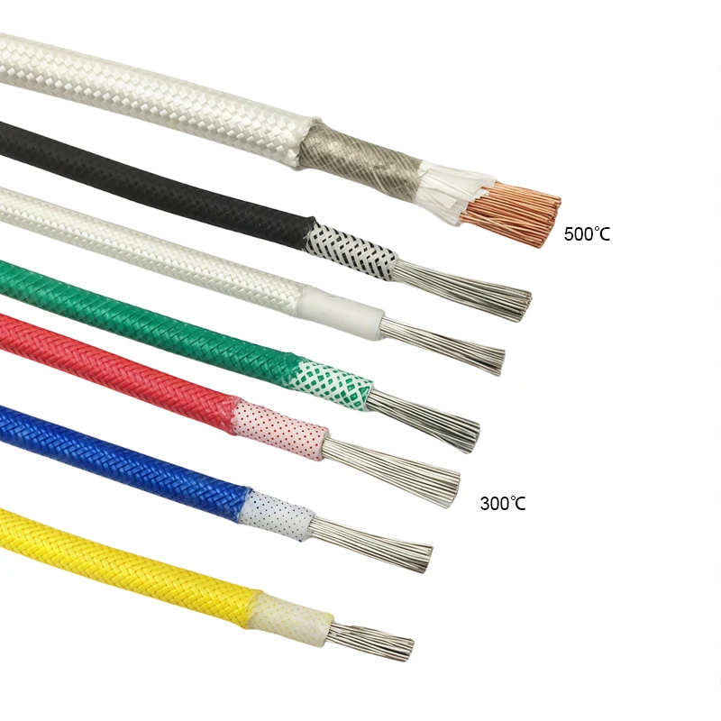 300C 500C Fiberglass Braid Silicone Wire Heat Resistant Cable Mica Electromagnetic Heating Cable High Temperature Cable & 金属丝