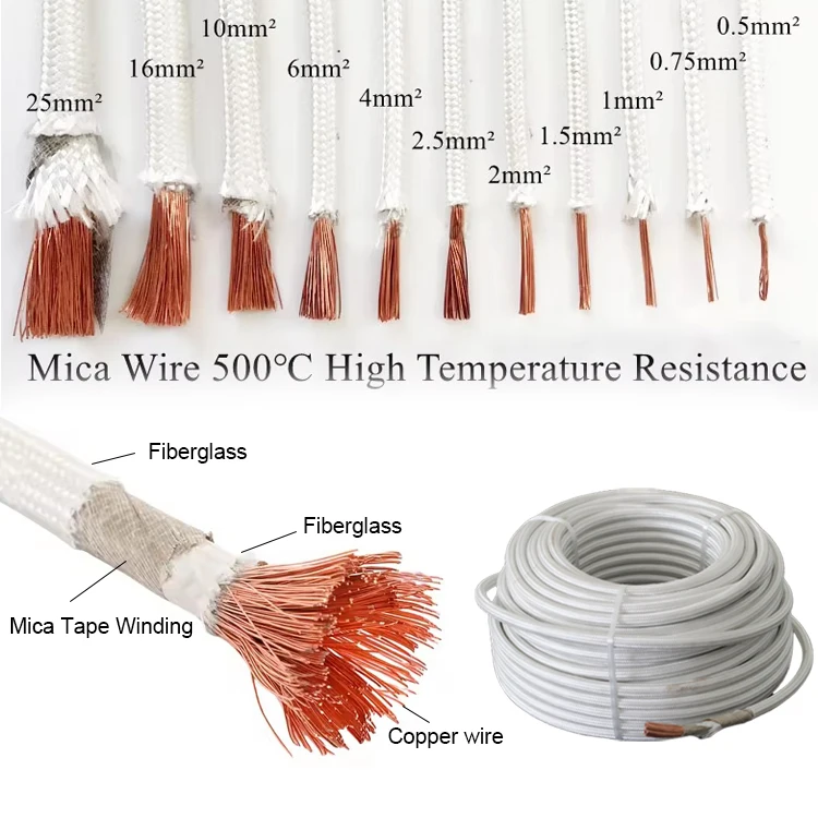 500V 500 Degree High Temperature Wire Fire Fiberglass Braided Wire Resistance Mica Cable for Induction Coil Heater - Image 4