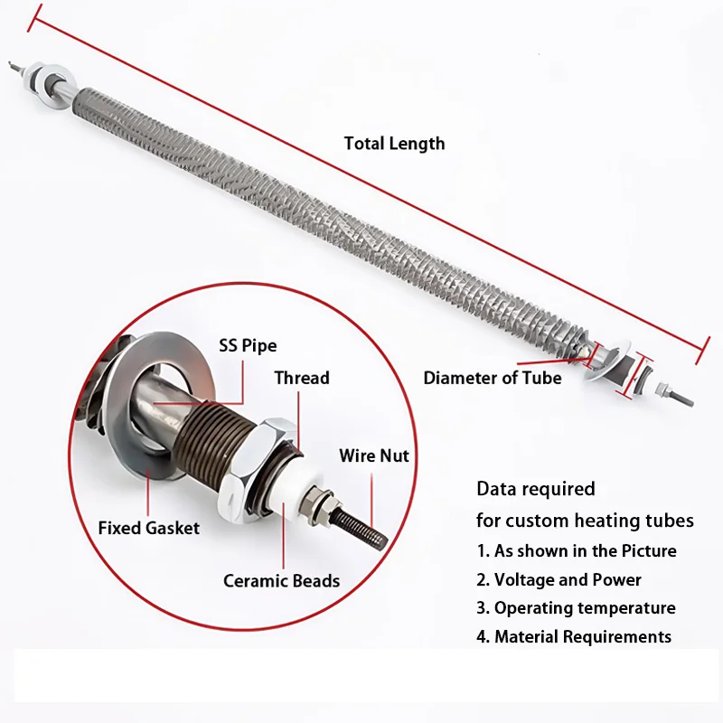 304 316 Finned Tubular Heater Air Dry Heating Pipe 220V for Load Bank Oven Dryer Heating Element Parts Straight Type - Image 2