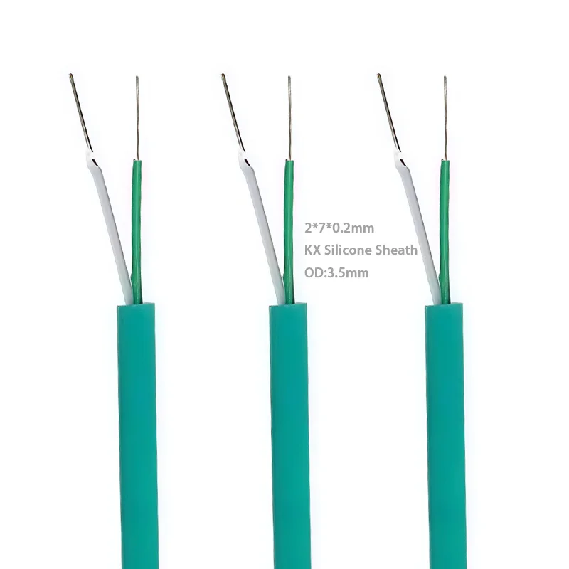 2*7*0.2mm Soft Silicone Type k Thermocouple Wire Extension Wire White Green KX/KC Thermocouple Cable for Test Temperature Sensor