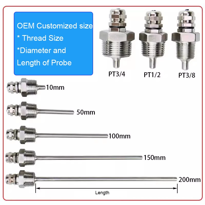 OEM 1/2" 3/8" 3/4" Thread Waterproof Water Tank Stainless Steel Protective Cover Solar Energy Temperature Probe - Image 2
