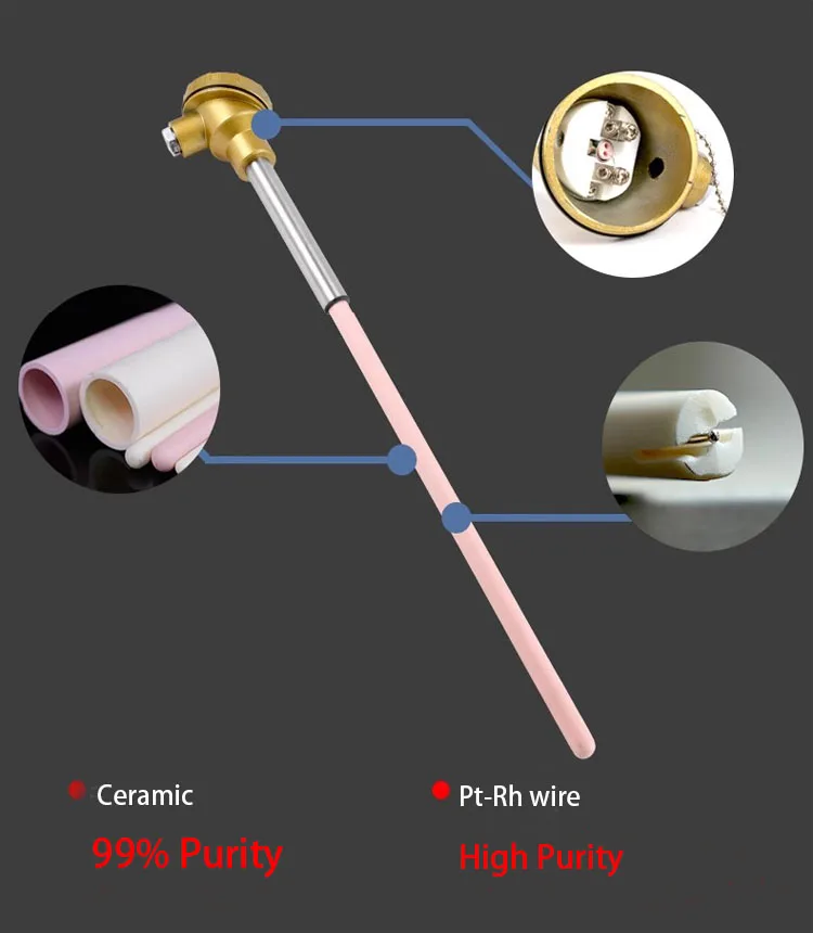 0-1800 Degree Platinum Rhodium Thermocouple Type S/R/B Ceramic Kiln Thermocouples With Ceramic Tube for Furnace - 画像 4