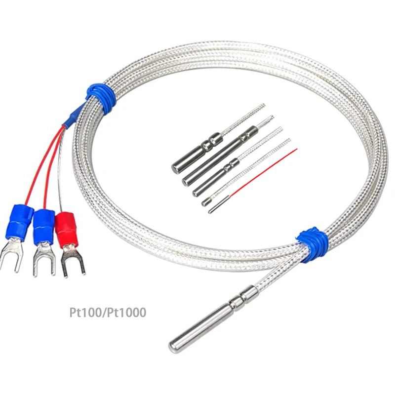 4mm*30mm Probe Flexible PT100 RTD Sensor PT1000 Temperature Sensor 3wire PTFE Cable 400C PT Resistance Detector Thermometer
