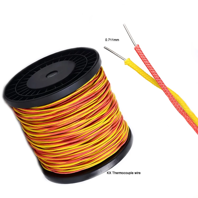 KX Thermoelementdraht Typ K 2*0.711 mm hochdichte Glasisolierung, roter und gelber Draht, 800°-Thermoelement-Verlängerungskabel
