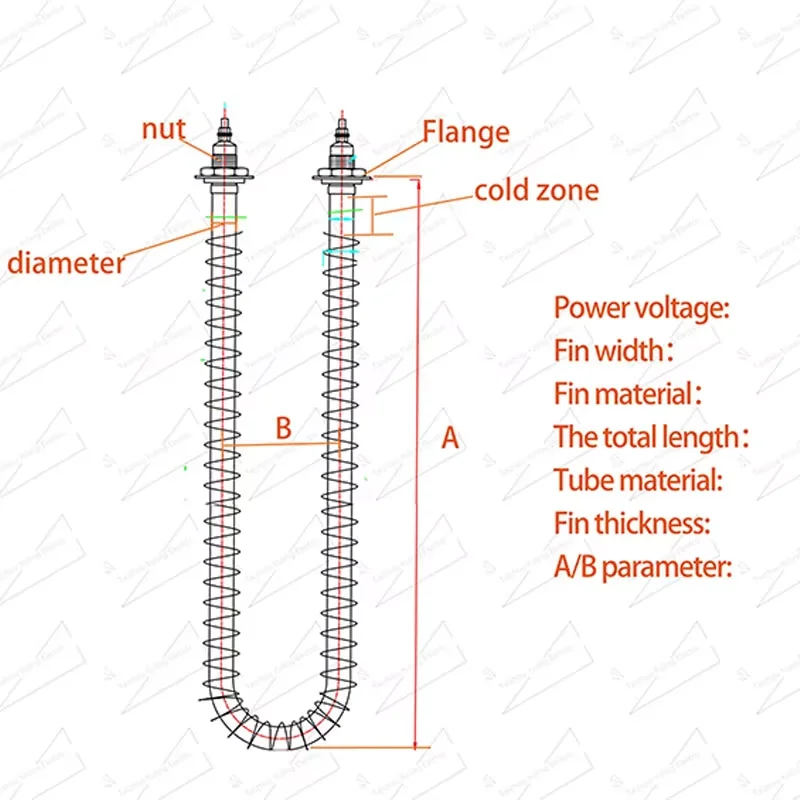 304 316 800 Electric U Shape Durable Duct Air Finned Tubular Heating Elements for Load Bank Dryers Ovens - 图片 3