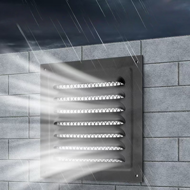 Stainless Steel Black Rainproof Square Louvre Outlet Square Window Exhaust Hood for Office Ventilation Air Conditioning Air Vent
