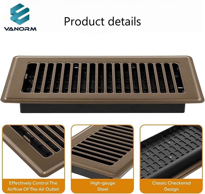4" X 10" Brown Floor Register - Heavy Duty Walkable Floor Vents Easy Adjust Air Supply Lever Vent Covers for Home - Image 3