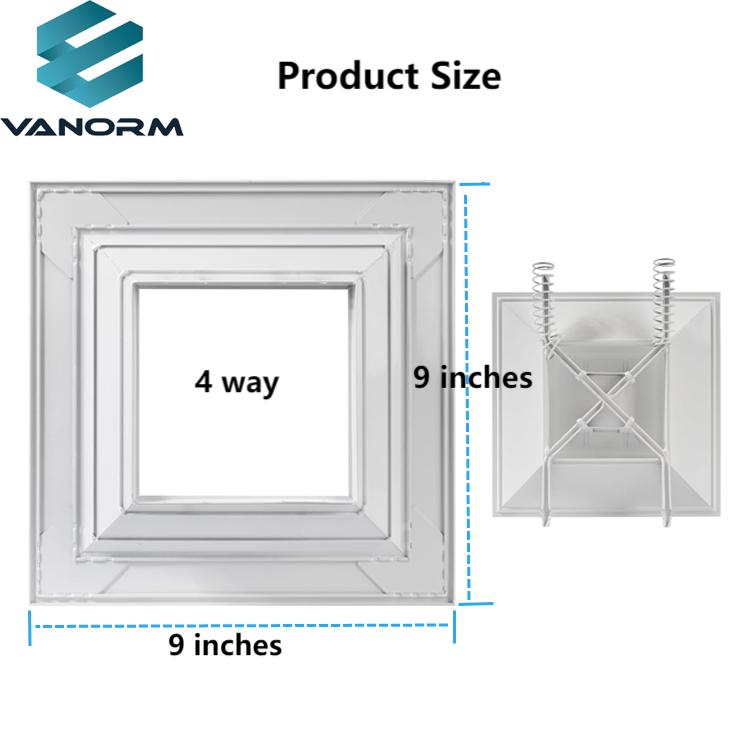 9" X 9" Inch Square Aluminum Ceiling Diffuser Industrial 4 Way Supply HVAC Horizontal Flow Duct Cover for Home Office Warehouse - Image 2