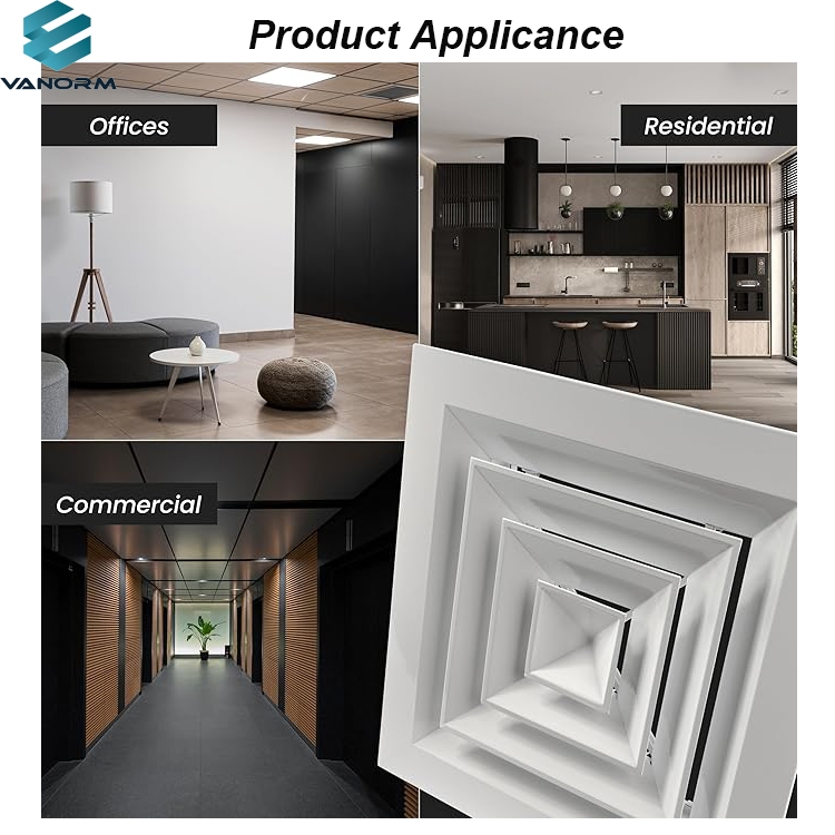 9" X 9" Inch Square Aluminum Ceiling Diffuser Industrial 4 Way Supply HVAC Horizontal Flow Duct Cover for Home Office Warehouse - Image 5