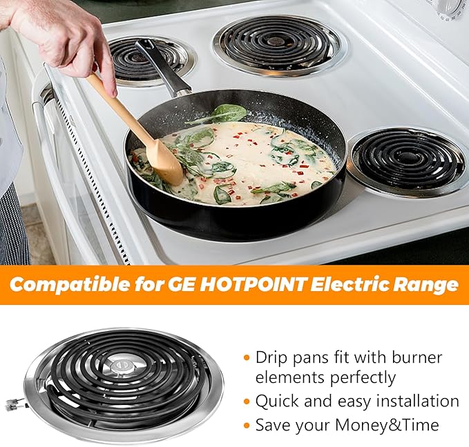 WB30M1 WB30M2 GE Electric Stove Burners Replacement Element with Stove Burner Covers Drip Pans - Изображение 6