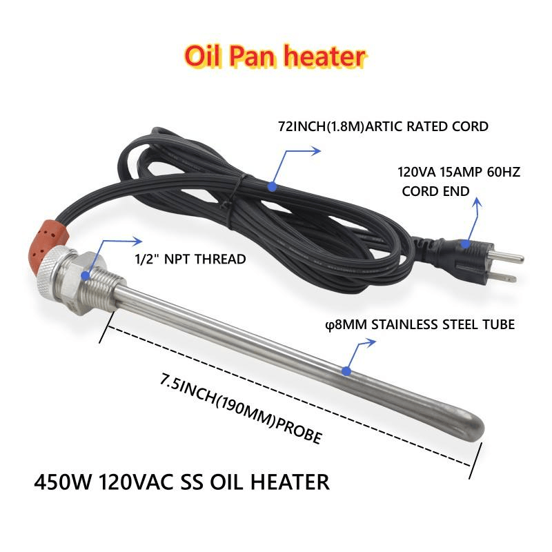 120V 450W SS Oil Pan Heater Engine Block Immersion Heater - Image 3