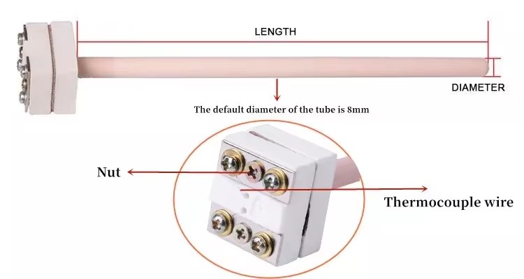 WRP-100 Type S/R/B Platinum Rhodium Thermocouple Probe Sensor 6mm 8mm 10mm for Muffle Furnace Electric Kiln OEM/ODM Customizable - Image 3