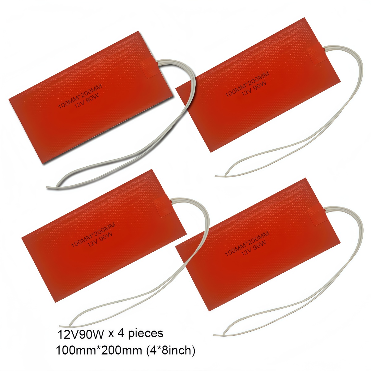 4pcs 12V 90W Adjustable Silicone Rubber Heater Plate 100mmx200mm Flexible Band Heater Temperature Control Heating Element