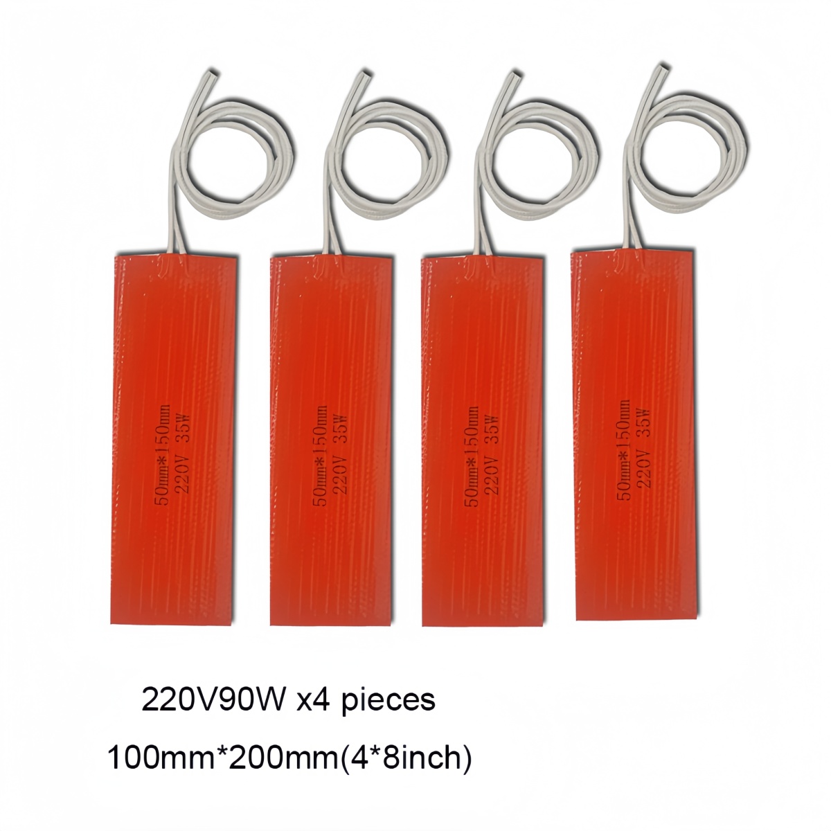 4pcs 220V 90W Adjustable Silicone Rubber Heater Plate 100mmx200mm Flexible Band Temperature Control Heating Heating Equipment