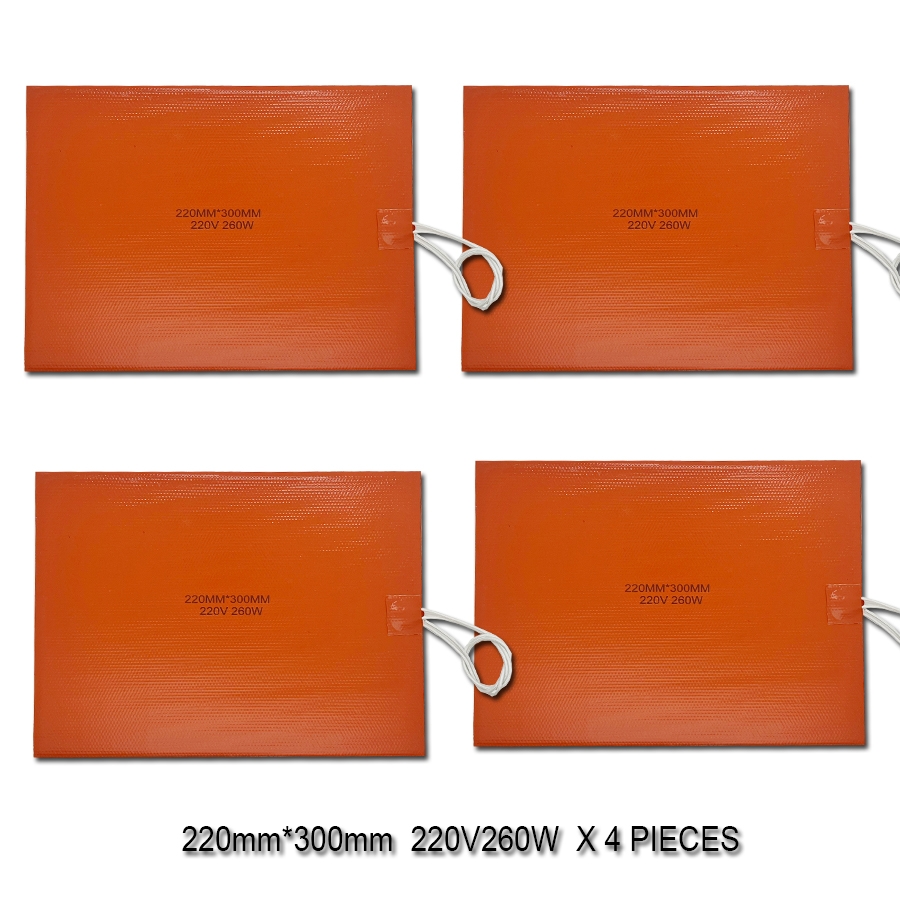 4 Pcs 220V 260W Silicone Rubber Heater Plate 220mmx300mm Flexible Heating Element for Temperature Control for Industrial Use - Image 2