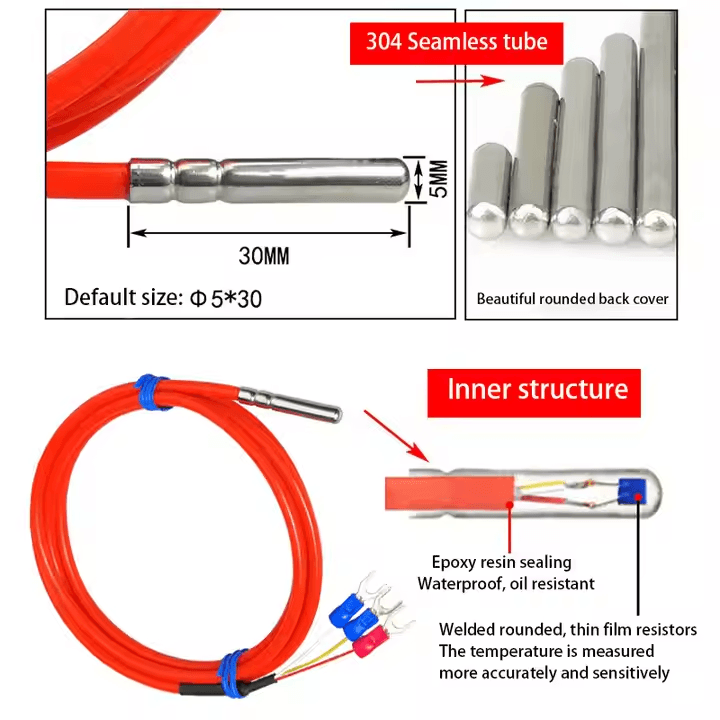 Pt100 Silicone Rubber Rolled-Edge Temperature Sensor Probe Waterproof and Oil-Resistant Custom ODM Support - 영상 3