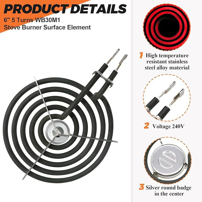Hotpoint Range Stove Replacement 6 Inch WB30M1 Electric Burner for Household and Hotel Use - Image 5