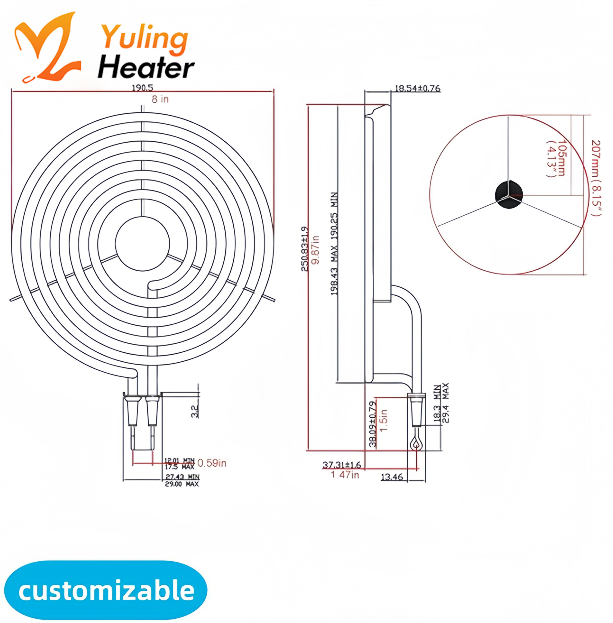 2100W MP21YA Electric Range Burner 8 Inch 5 Turns Surface Element 230V Heating Equipment for Household and Hotel Use - Image 5