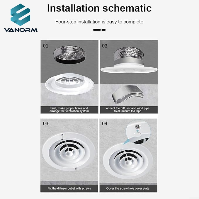 Modern Aluminum Alloy 6-Inch Vent Cover Ceiling Diffuser HVAC Duct Replacement Easy Install Office Use Outer Dimensions 9-15/16" - ภาพ 3