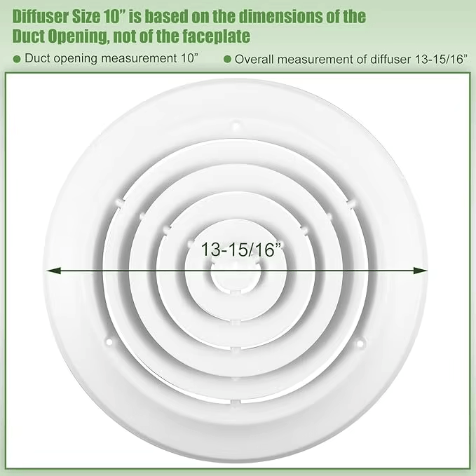 8 Inch Neck Air Duct Round Diffuser Vent Cover White Outer Dimension 11-15/16" for Registers & Grilles - Imagem 3