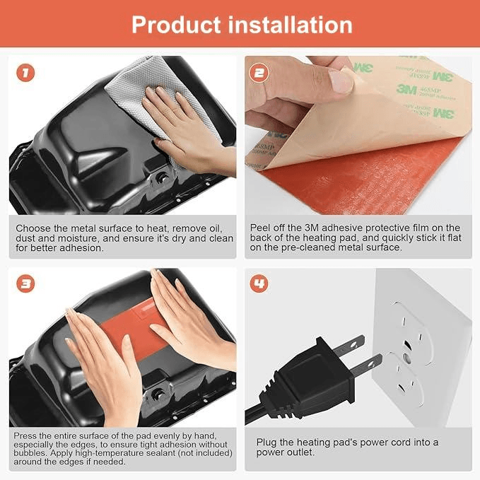 2PCS Motor Engine Block Oil Pan Heater Pad Thermostat 150W 3M Self-Adhesive Metal Surface Dipstick Silicone Heating Pad 120/220V - Image 5