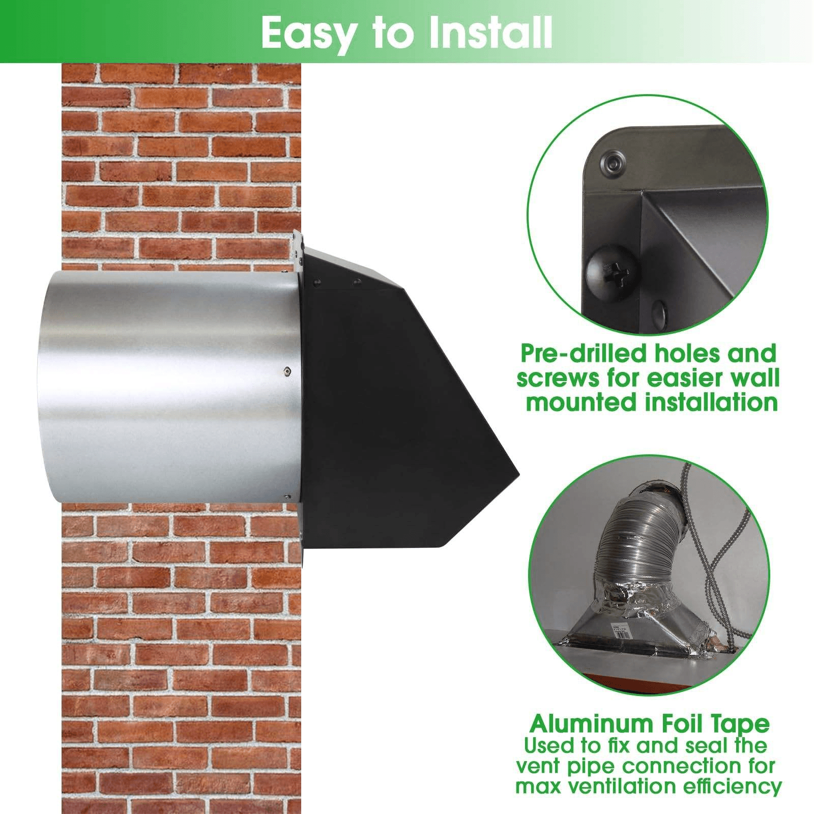 6 Inch Wall Vent with Screen Damper Outdoor Dryer Venter Wall Exhaust Vent for House Ventilation Air Exhaust Galvanized Steel - Image 3