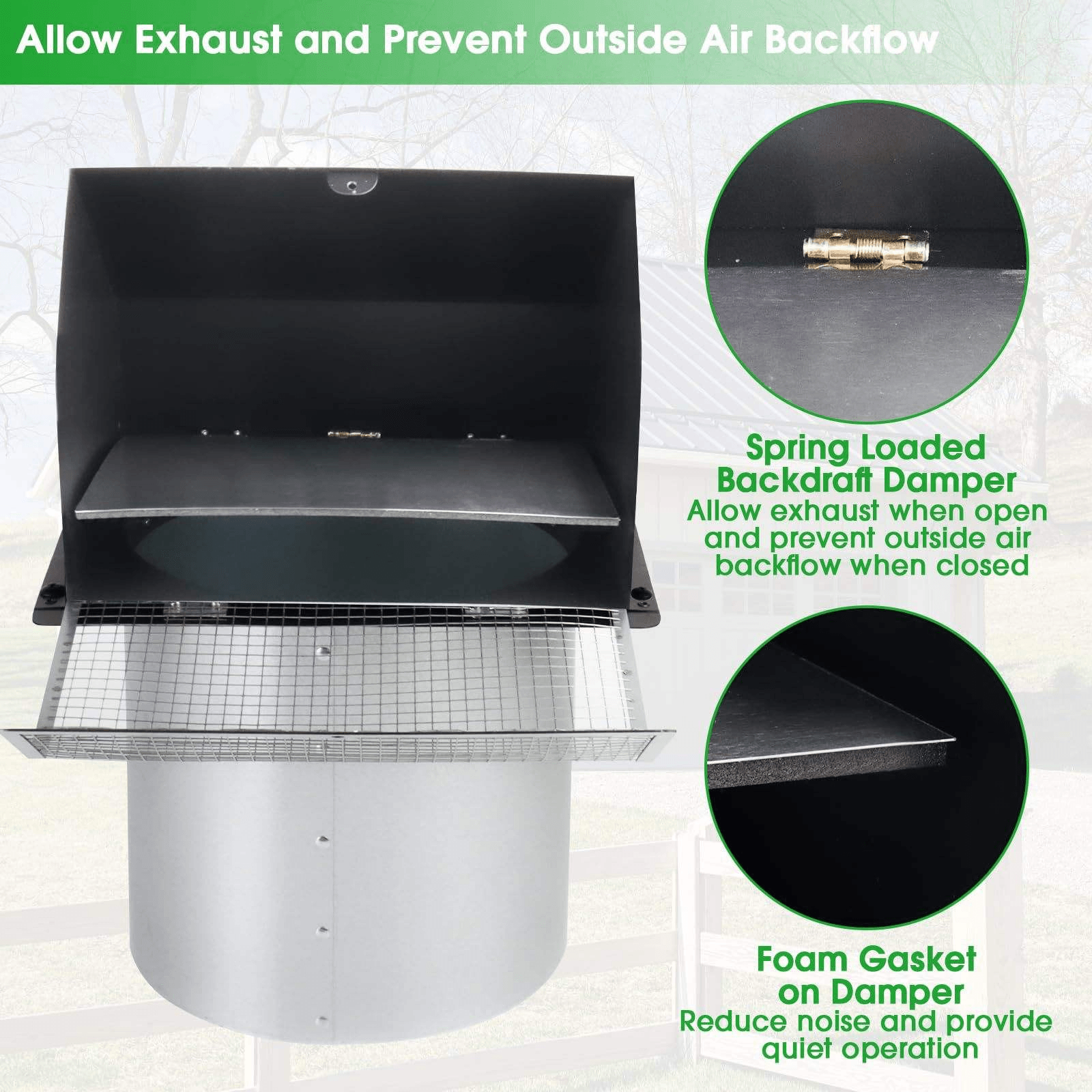 6 Inch Wall Vent with Screen Damper Outdoor Dryer Venter Wall Exhaust Vent for House Ventilation Air Exhaust Galvanized Steel - Image 4