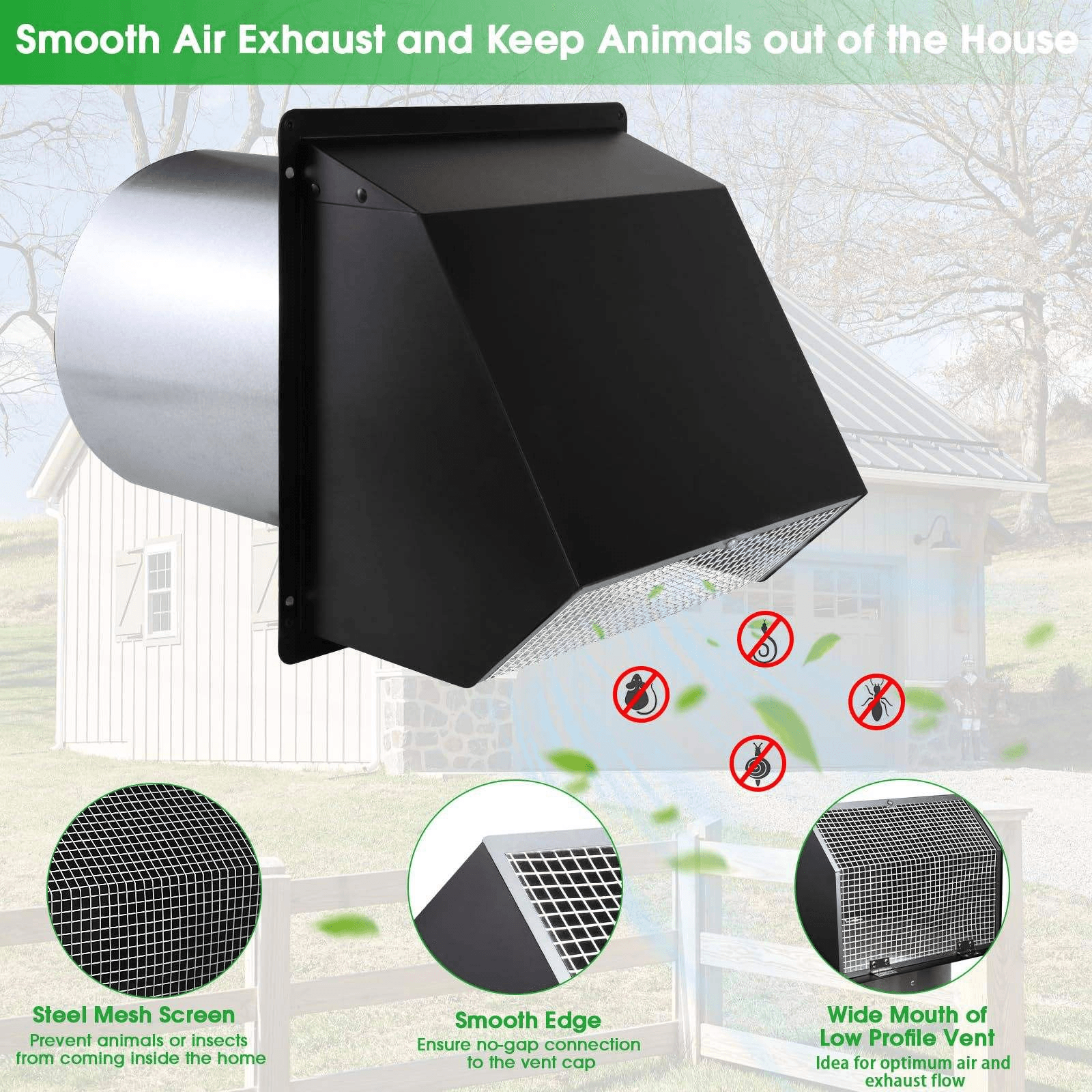 6 Inch Wall Vent with Screen Damper Outdoor Dryer Venter Wall Exhaust Vent for House Ventilation Air Exhaust Galvanized Steel - Image 5