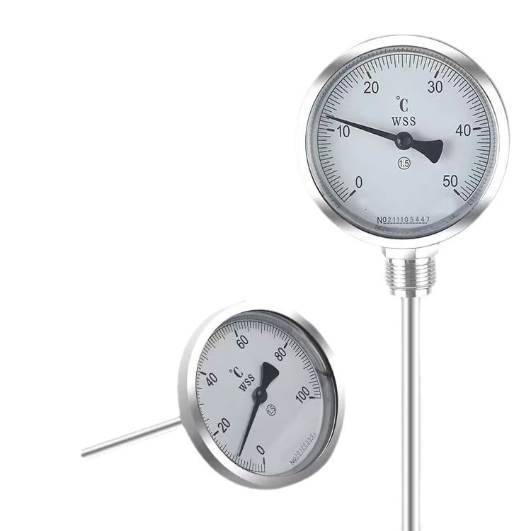 Industrial Bimetallic Thermometer Radial Reactor Boiler Pipe Pointer Temperature Gauge Stainless Steel Extended Probe