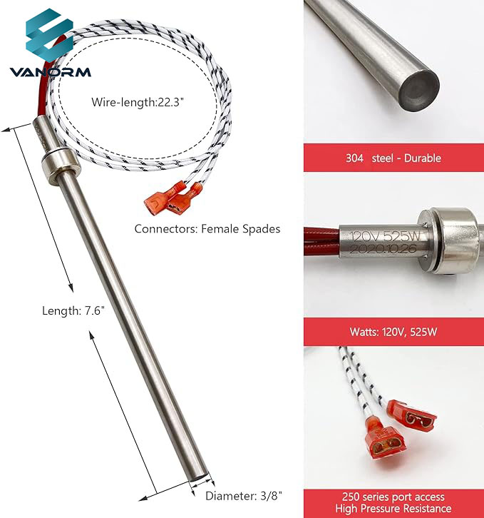 PU-CH6 Ignitor Compatible with Englander Pellet Stove 10-CPM 25-PUF Pellet Stove Igniter 3/8" Diameter Ignitor - Bild 3