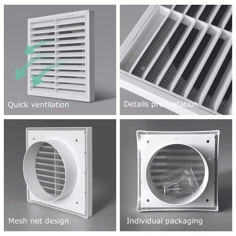 Modern Square Plastic Pipe Rainproof Air Vent Hood and Outlet Cover Sleek Opening Grille for Bathroom with Sleek Design - Image 5