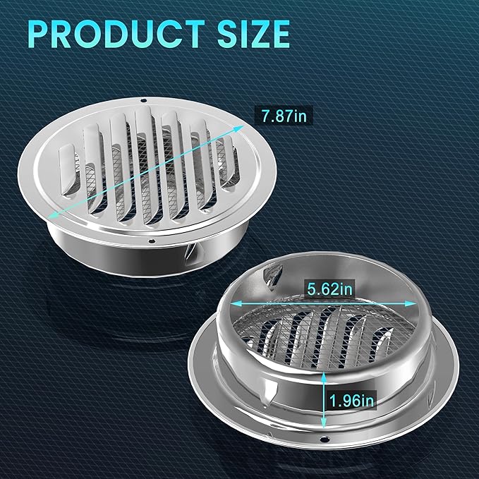 4 Inch Stainless Steel Air Outlet Vents Round Soffit Vents Dryer Vent Cover Louver Grille Cover Ducting Air Ventilation - 画像 3