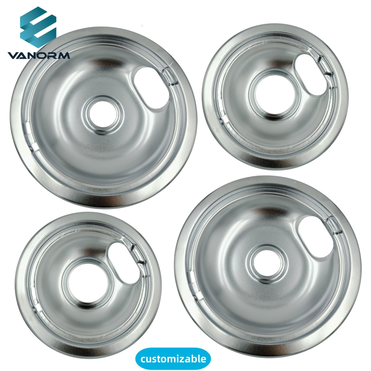 4 Pack Chrome Replacement Drip Pans 2 X 6'' Range and 2 X 8'' Cooktop Heating Equipment