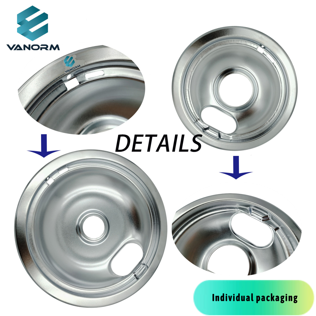 4 Pack Chrome Replacement Drip Pans 2 X 6'' Range and 2 X 8'' Cooktop Heating Equipment - 图片 4