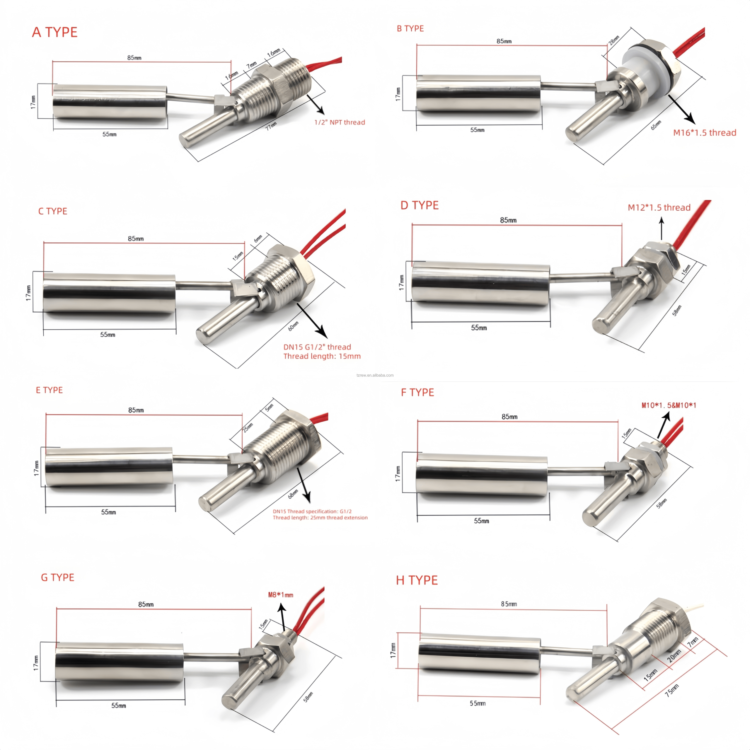 304/316 Stainless Steel Side Mounted Duckbill Float Water Level Switch Liquid Level Sensor For Water Level Measuring Instrument - Bild 6