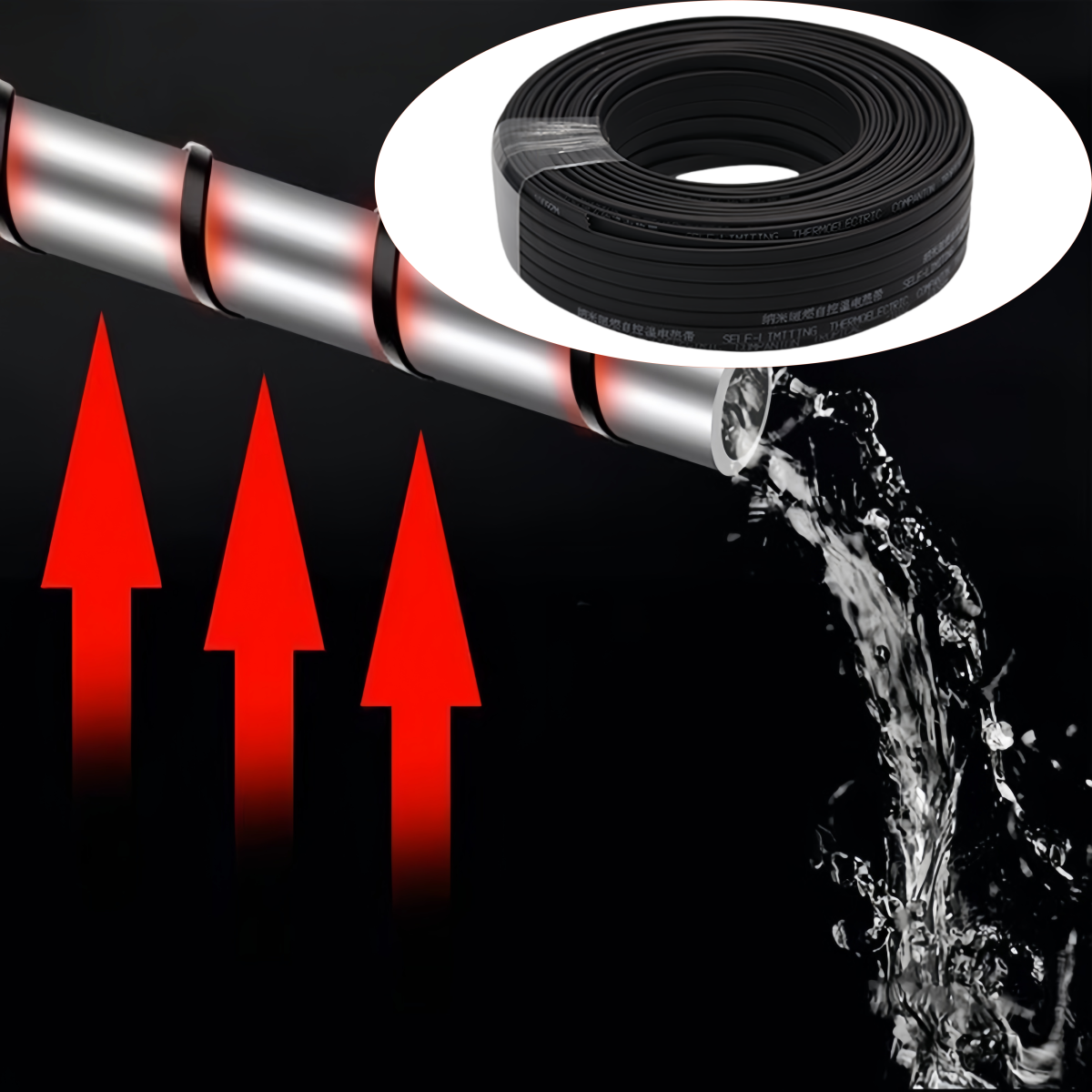 220V 20W/M Self-Regulating Heating Cable Pipe Heat Tracing for Industrial Roof Gutter Snow Melting With Thermostat Control