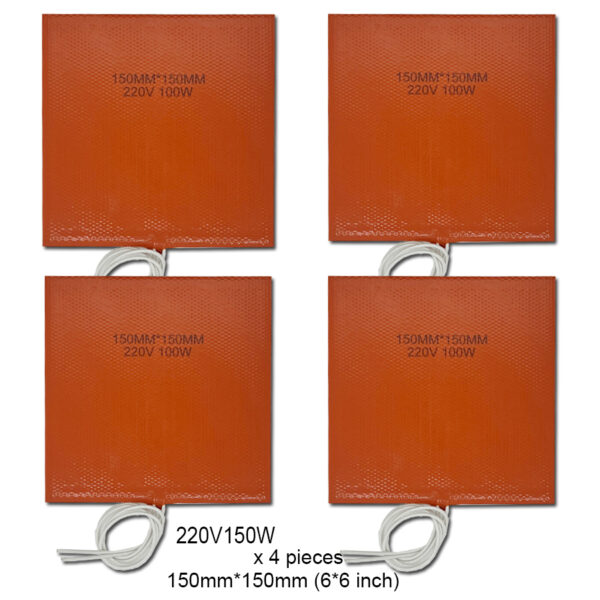 4PCS Flexible Silicone Rubber Heating Pad Heater Mat Electric Blanket Mat With 3M Adhesive for Industrial Equipment 150*150mm