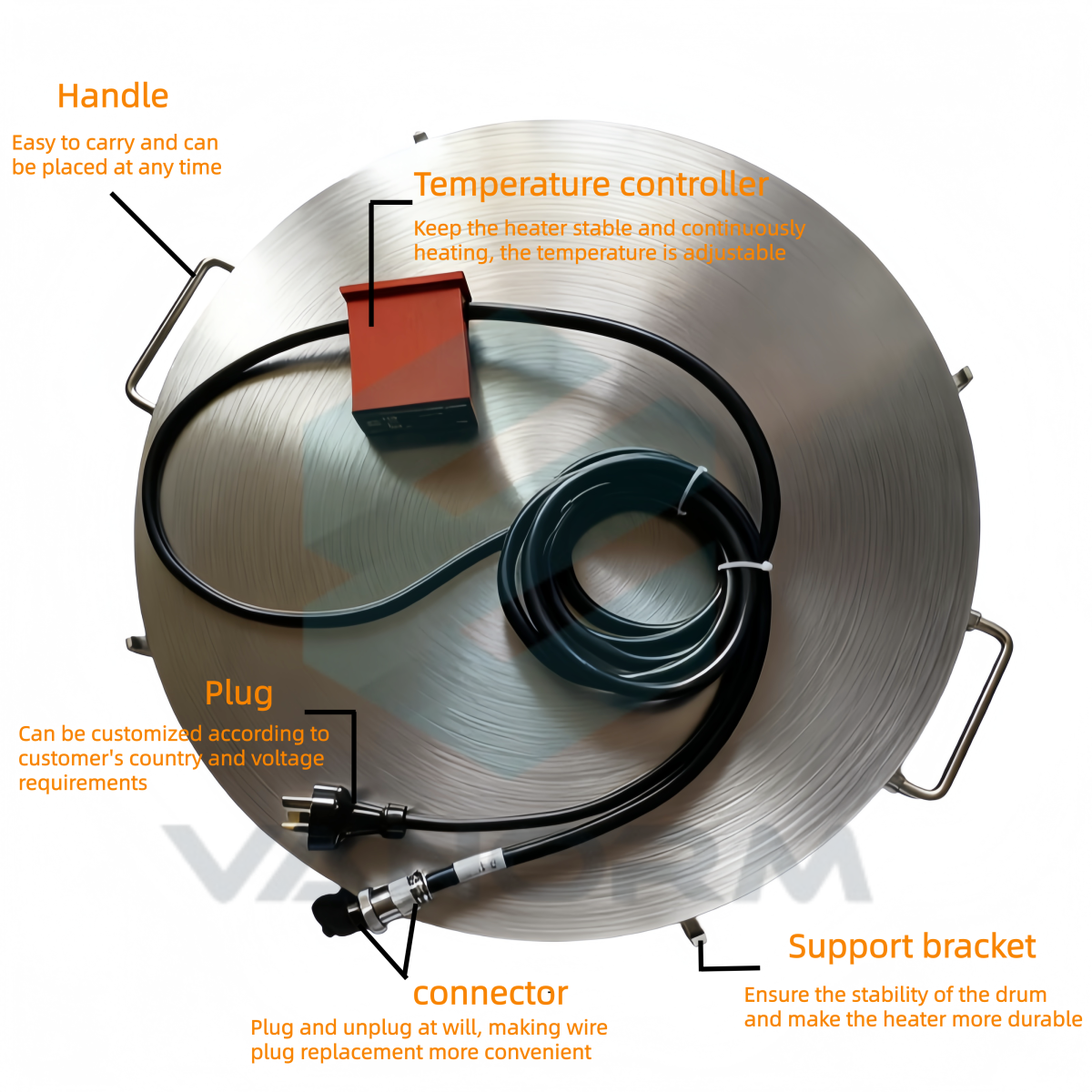 Stainless Steel Round Drum Base Heater Barrel Bottom Electric Heating element Silicone Heating Plate Material Insulation - Image 2