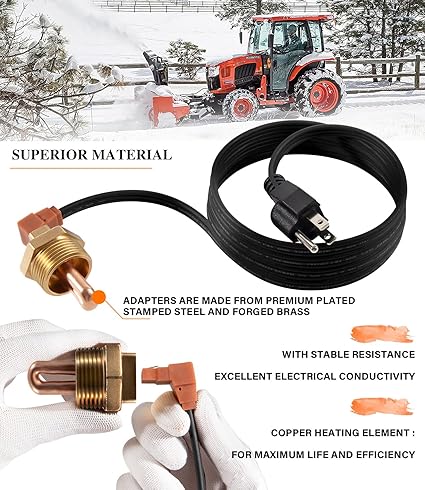 3100003 Engine Block Immersion Heater 1" NPT Thread Brass Adapter 400 Watts, 120 Volts - Image 5