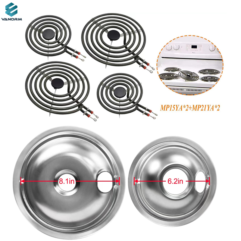 MP15YA MP21YA Electric Heating element Stove Burners Replacement Element with Stove Burner Covers Drip Pans for Electric Stoves