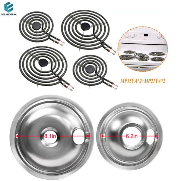 MP15YA MP21YA Electric Heating element Stove Burners Replacement Element with Stove Burner Covers Drip Pans for Electric Stoves