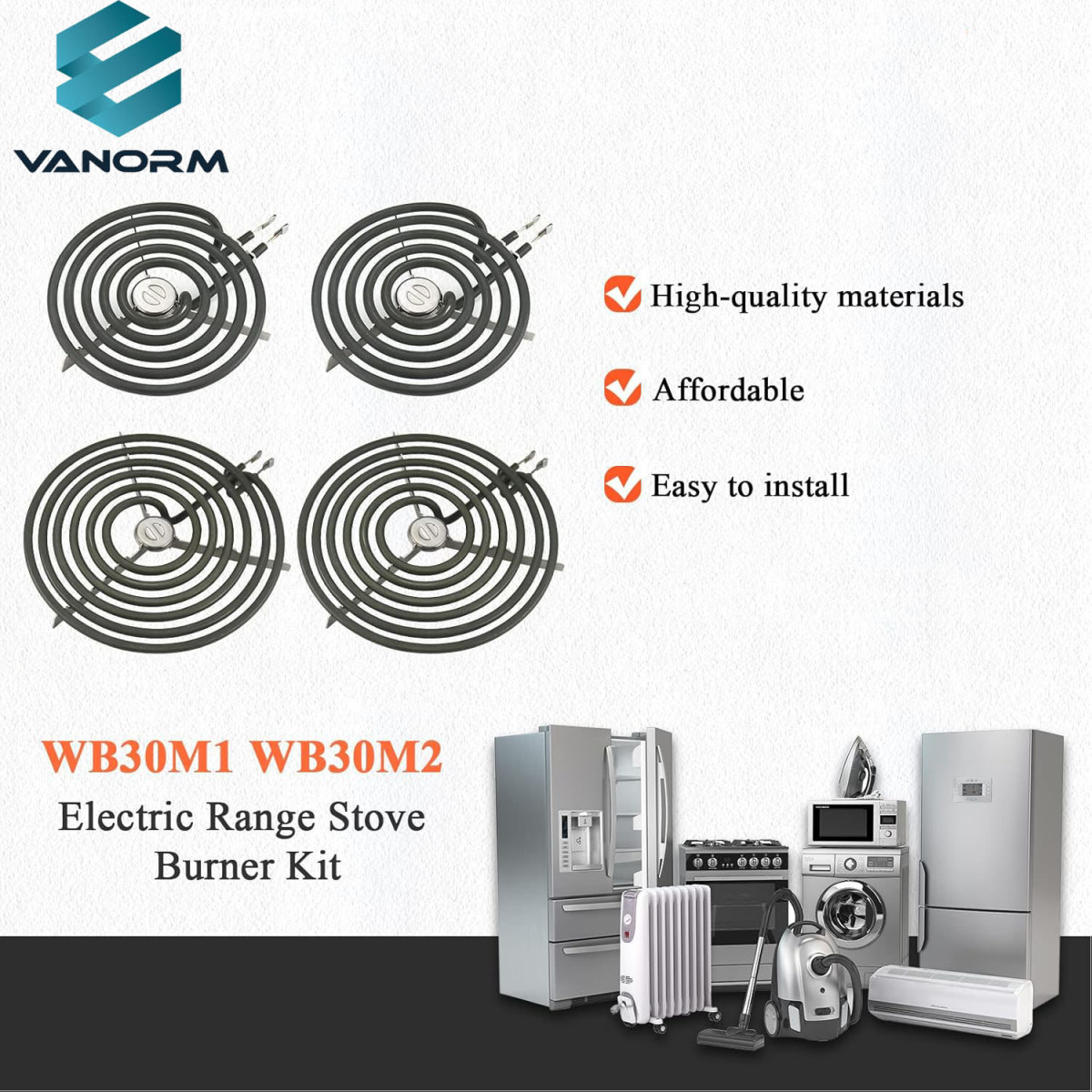 WB30M1 and WB30M2 Surface Element Kit for Range Stove - Includes 2 Pcs WB30M1 6" ja 2 Pcs WB30M2 8" - Pilt 6