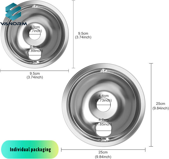Chrome Range Heating Equipment Drip Pans 6-Inch 8-Inch Drip Bowl Pans Compatible WB31T10010 WB31T10011 - Bild 2