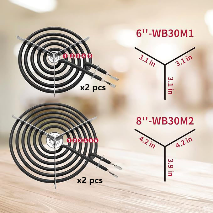 Élément de remplacement pour brûleur de cuisinière électrique GE Hotpoint WB30M1 et WB30M2, Dessus de cuisinière-comprend 2 * 8'' et 2 * 6'' - Image 6