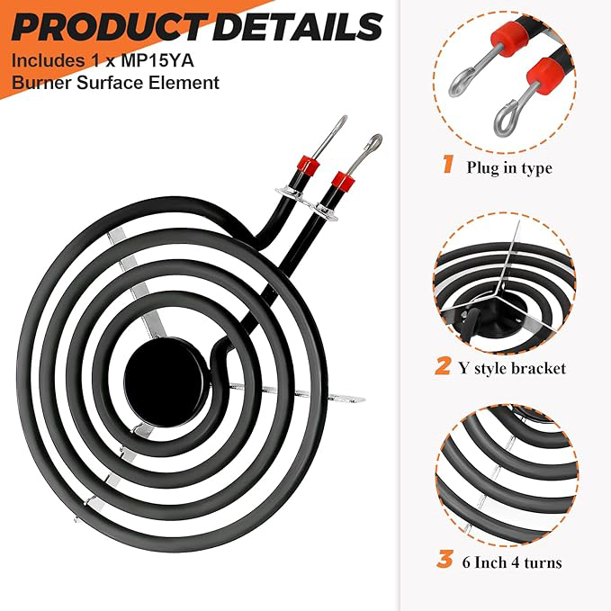 MP15YA 6 Réchauffeur de plaque d'acier inoxydable de pouce 4 Tourne l'élément de surface du brûleur du poêle avec moteur automatique 240 V 1500 W - Image 5