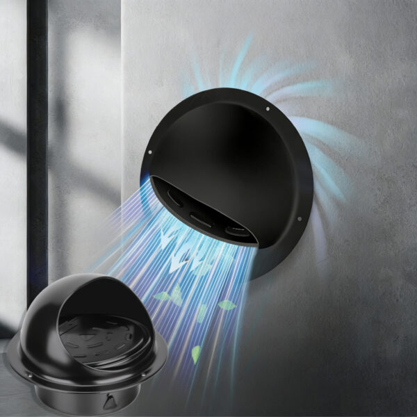 Modern Design Black Dryer Vent Cover Outside 4 Inch Stainless Steel Round Dryer Vent Auto-Open Wall Vent for BathRoom Office